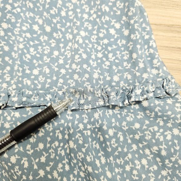 Beach Lunch Lounge Womens Blue Floral Tunic Blouse Ruffle Bell Sleeve XS - Picture 4 of 8